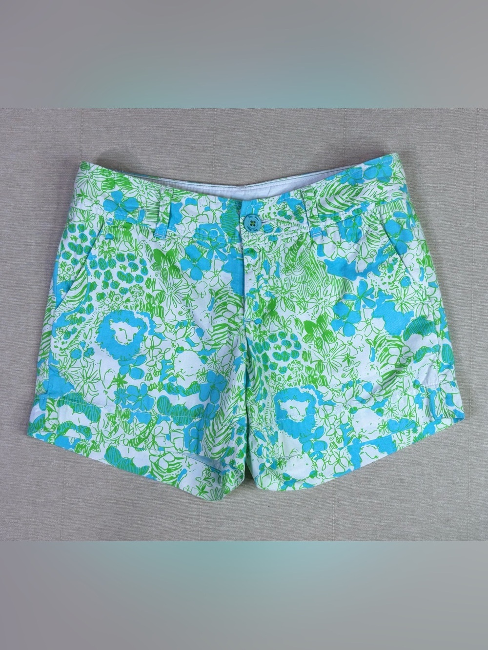 Lilly Pulitzer Callahan Tropical Print Shorts Blue Green White Size 0
